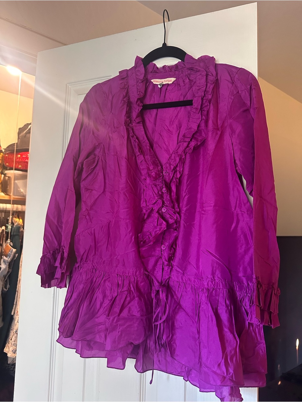Rebecca Taylor purple ruffle silk blouse size 10